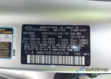 2025 Hyundai Palisade Calligraphy z USA, uszkodzony, nr VIN KM8R74GE5SU859734